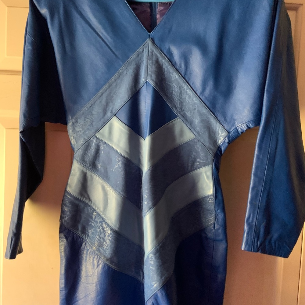 ROYAL BLUE LEATHER DRESS - Picture 3 of 8